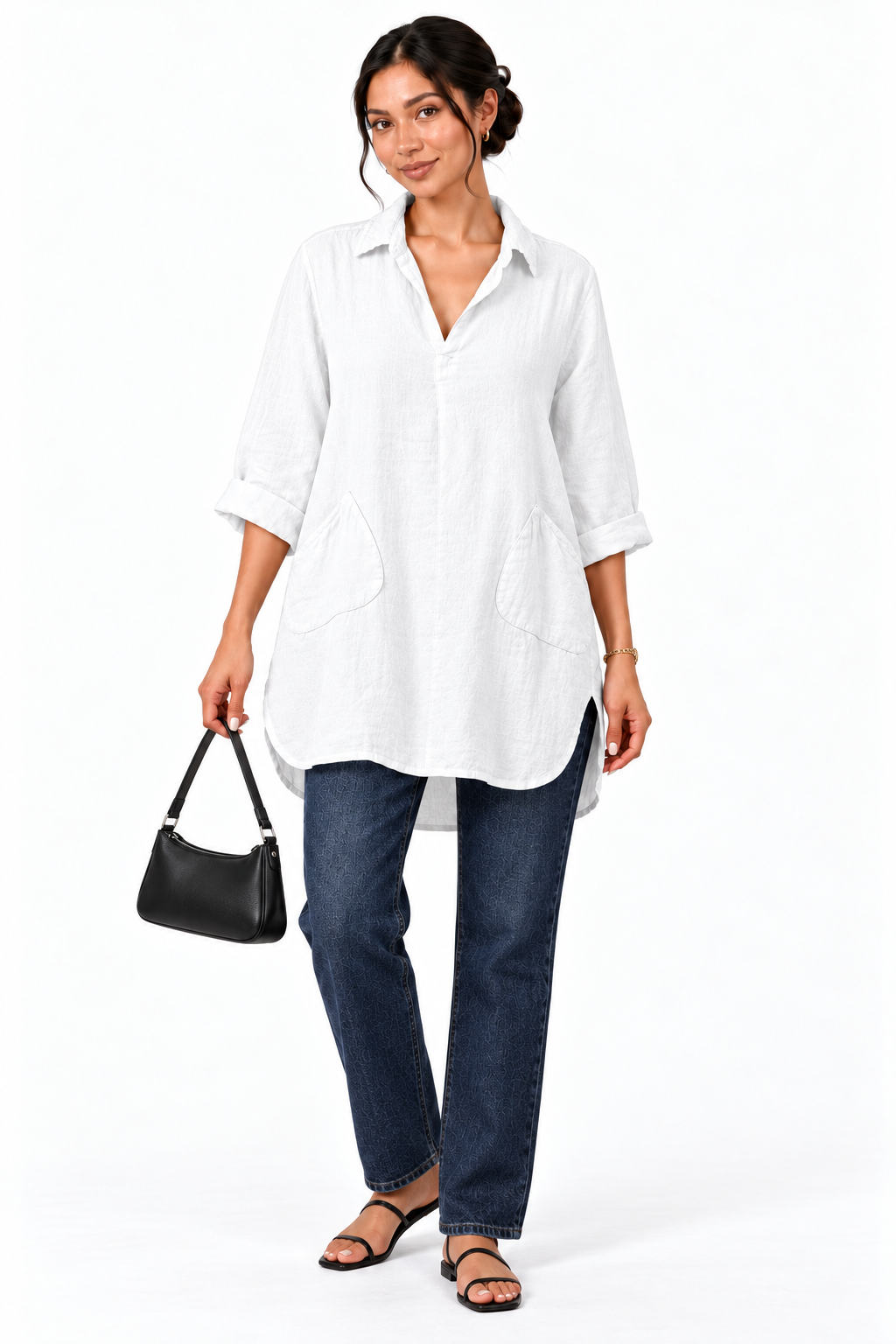 Wide Collar Shanon Linen Tunic W pockets