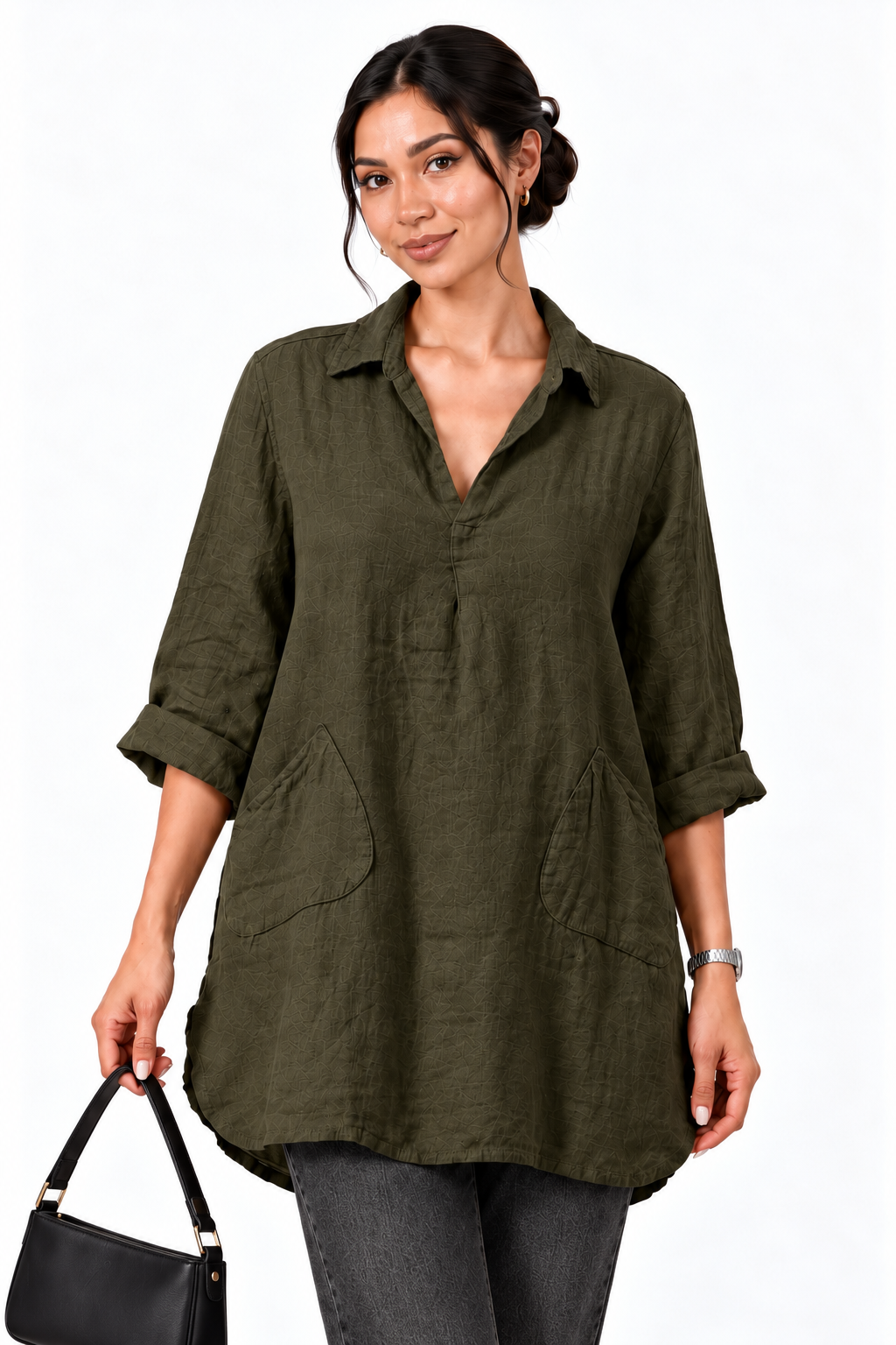Wide Collar Shanon Linen Tunic W pockets