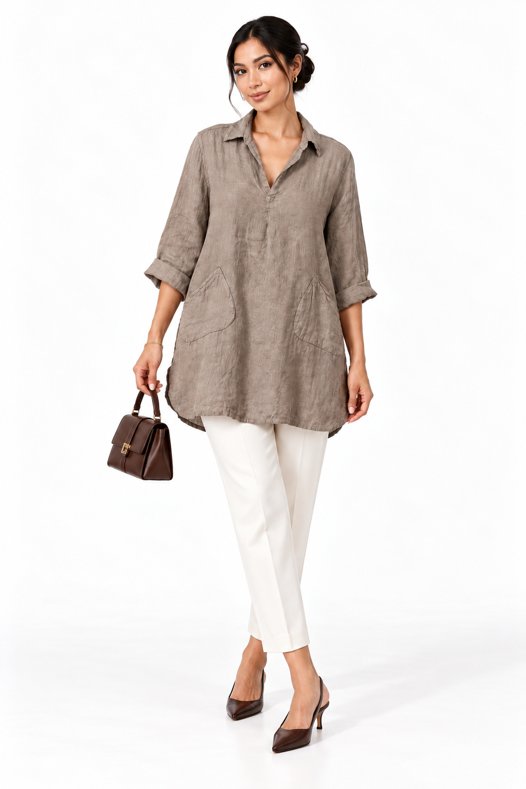 Wide Collar Shanon Linen Tunic W pockets