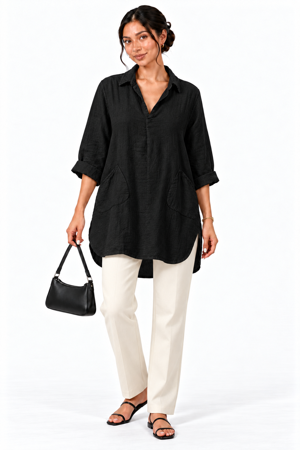 Wide Collar Shanon Linen Tunic W pockets