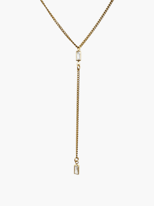 Lariat Cubic Zirconia Thin Cuban Chain Necklace