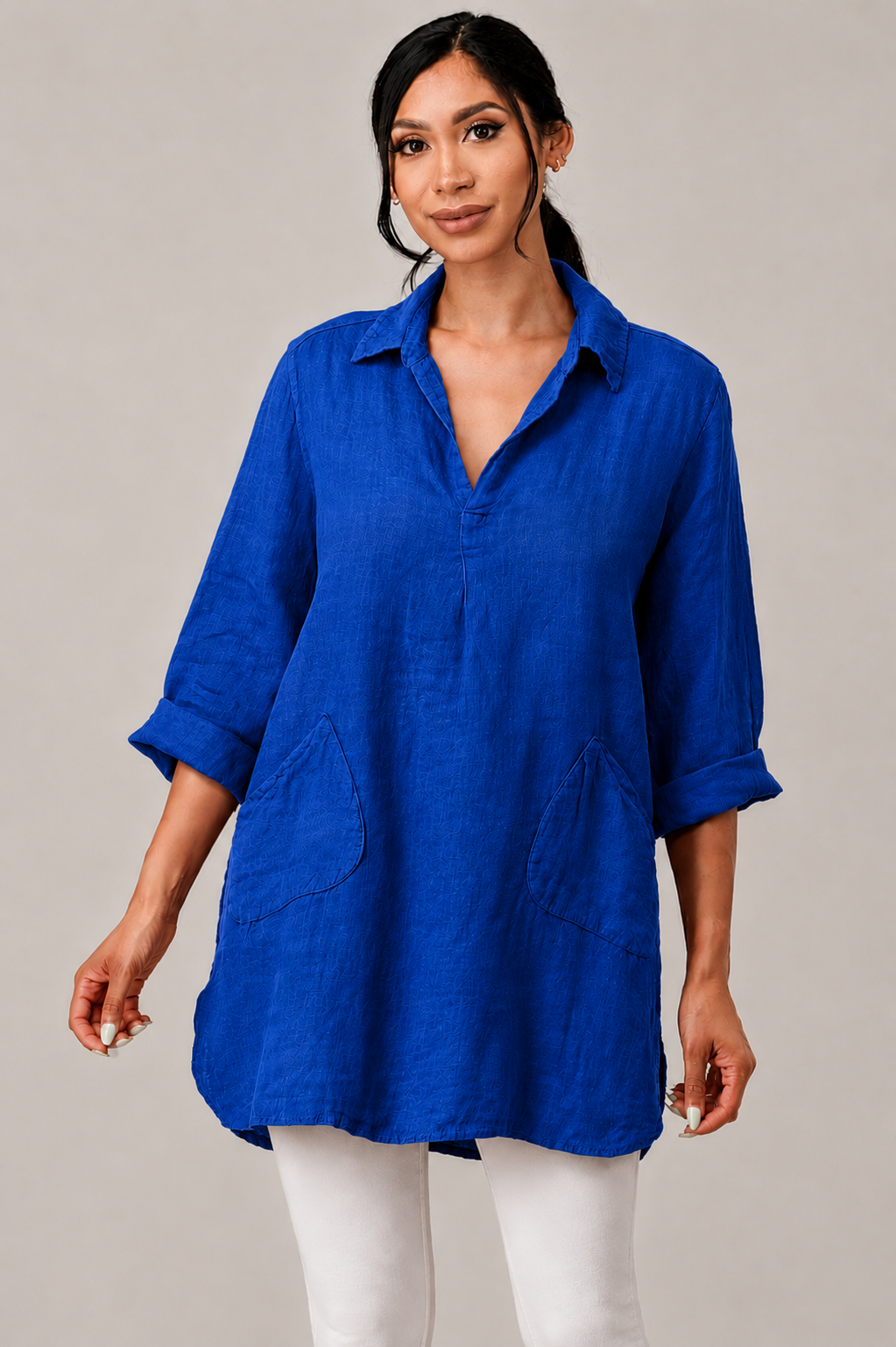 Wide Collar Shanon Linen Tunic W pockets