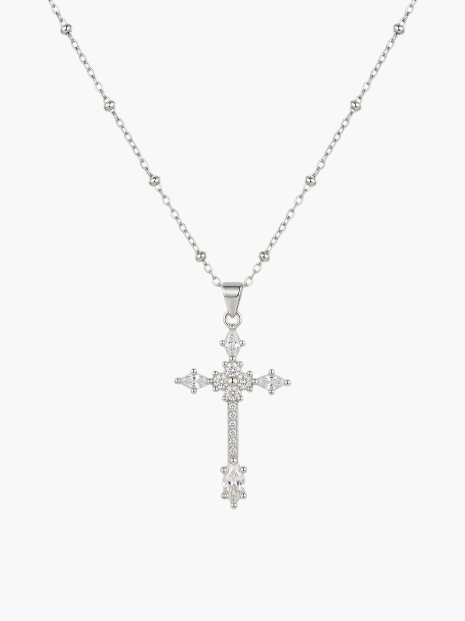 Cross Zirconia Ball Chain Necklace