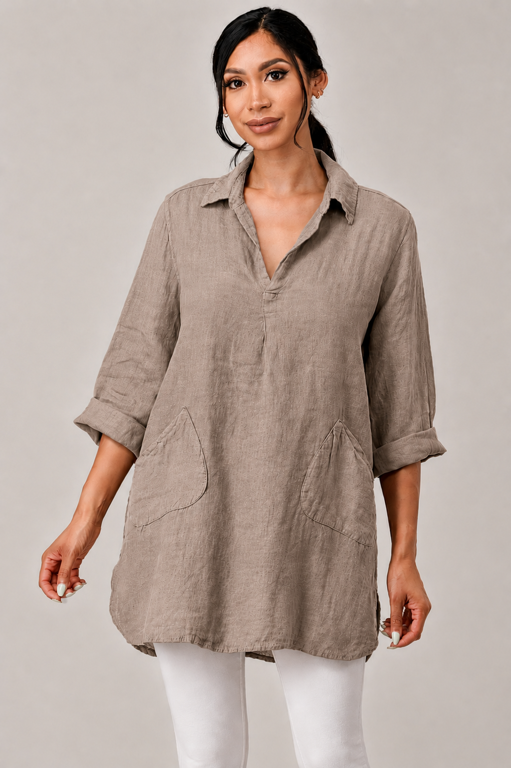Wide Collar Shanon Linen Tunic W pockets