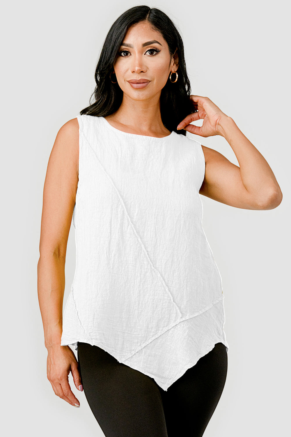 Aspen Organic Sleeveless Linen Top – close-up of organic linen texture