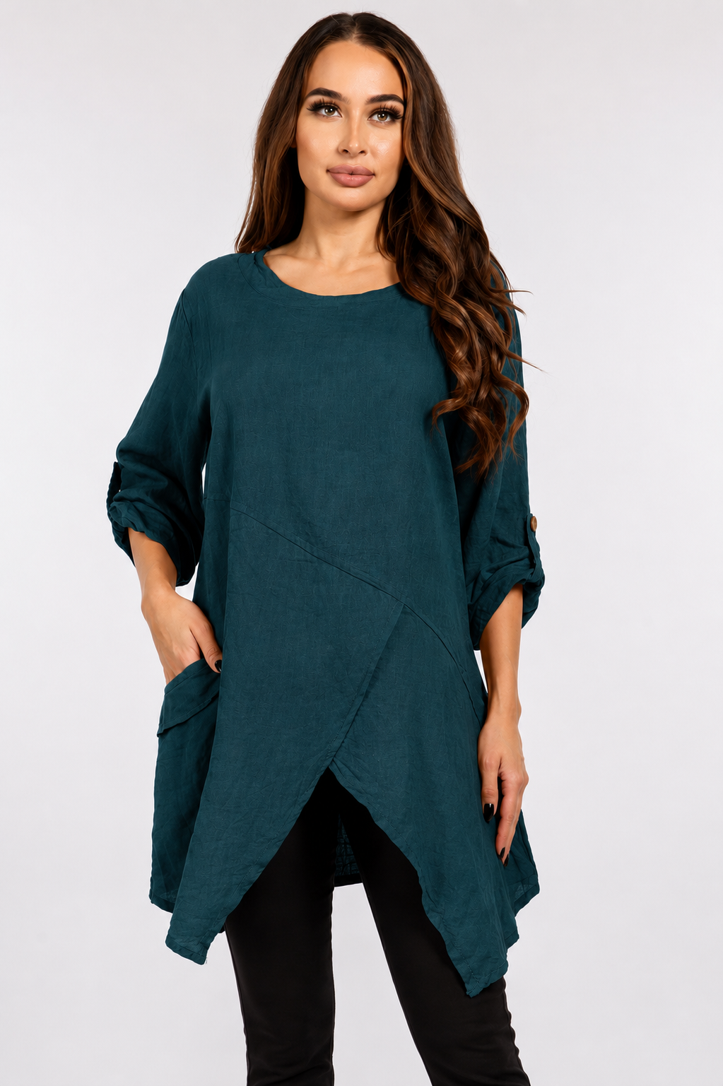 Raw Moda Asymmetric Single Pocket Linen Tunic