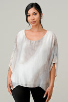 Raw Moda Sequin Sleeves Tie Dye Silk Top