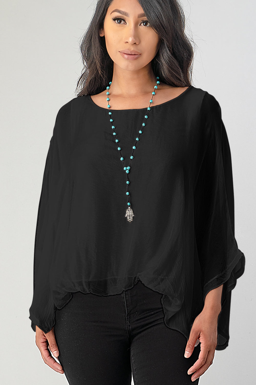 Raw Moda Emilia Silk Italian Elastic Top Top Raw Moda One Size Black 