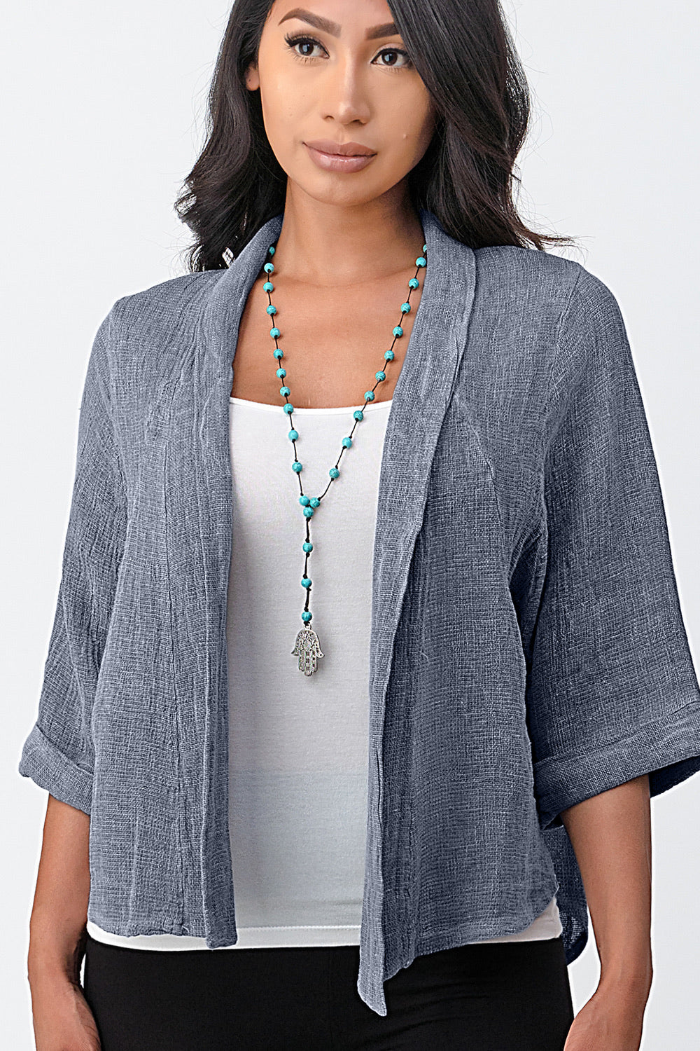 Raw Moda Short Linen Jacket Top Raw Moda One Size Blue 