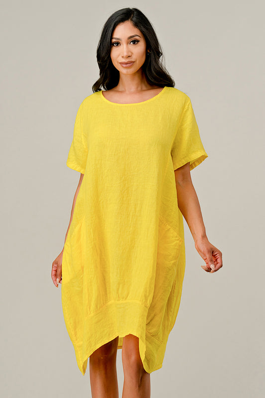 Raw Moda Short Perin Linen Dress Dress Raw Moda One Size Yellow 