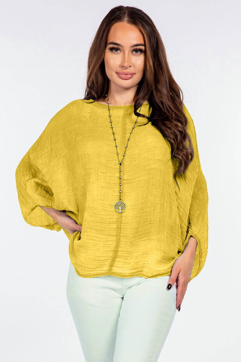 100% Cotton Washed Batwing Raw Moda Top Top Raw Moda One Size Mustard 