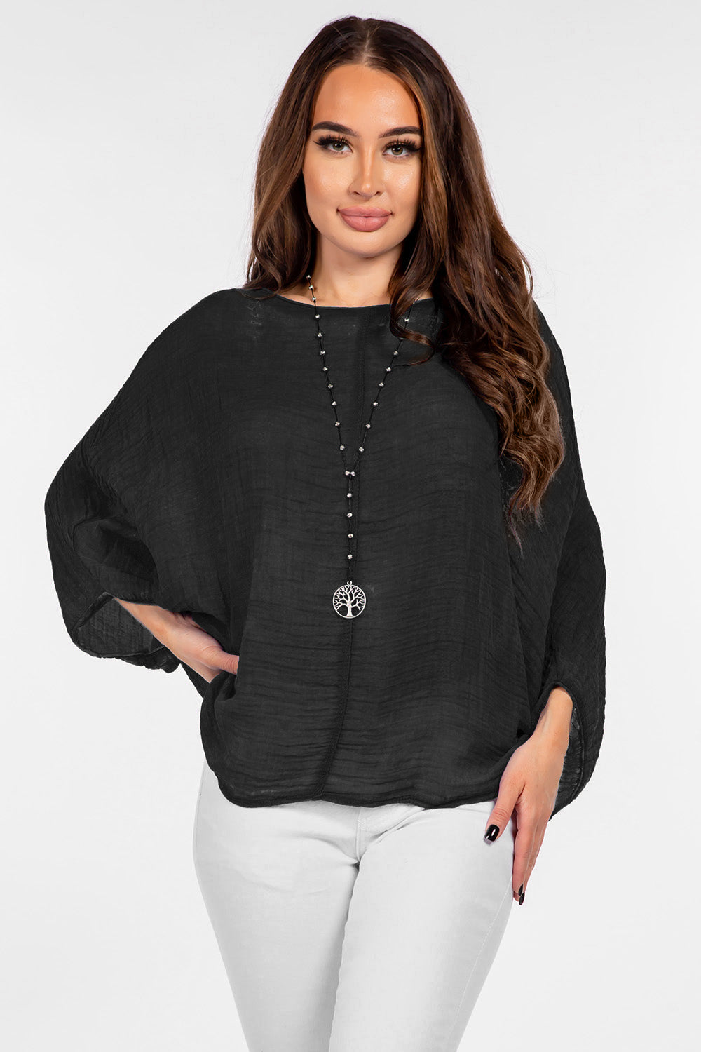 100% Cotton Washed Batwing Raw Moda Top Top Raw Moda One Size Black 
