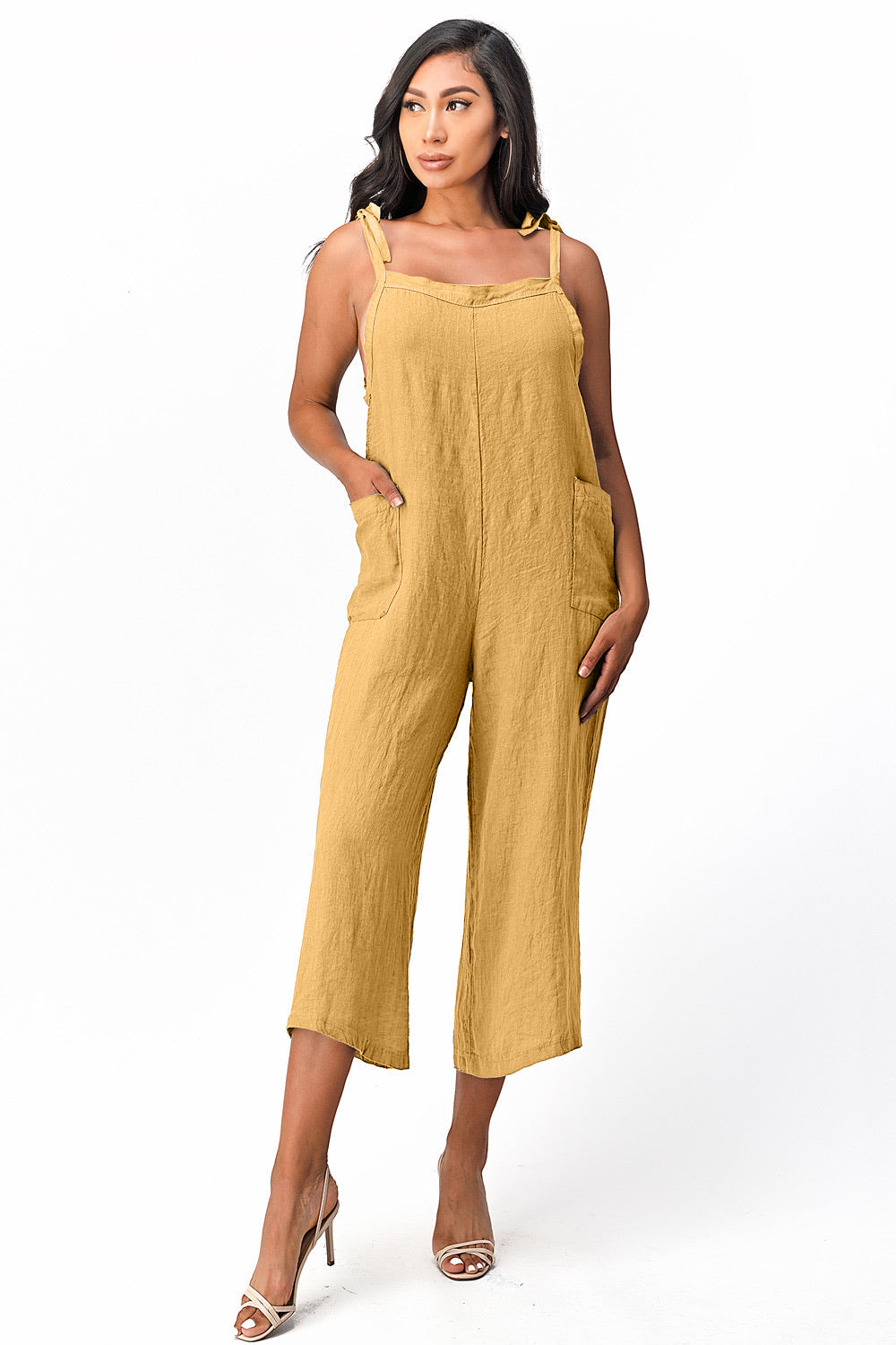 Raw Moda Sides Adjustable Linen Romper Dress Raw Moda   