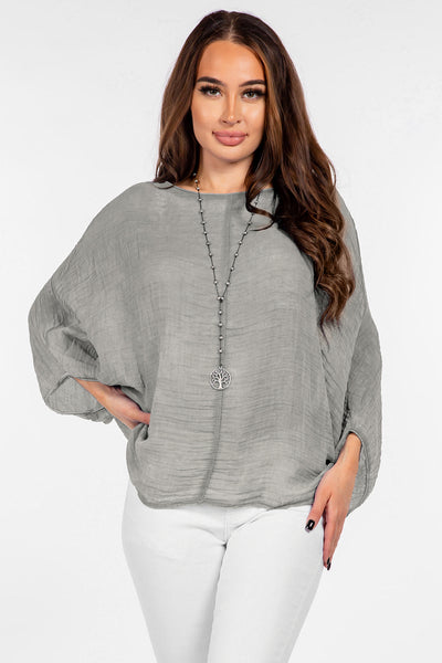 100% Cotton Washed Batwing Raw Moda Top