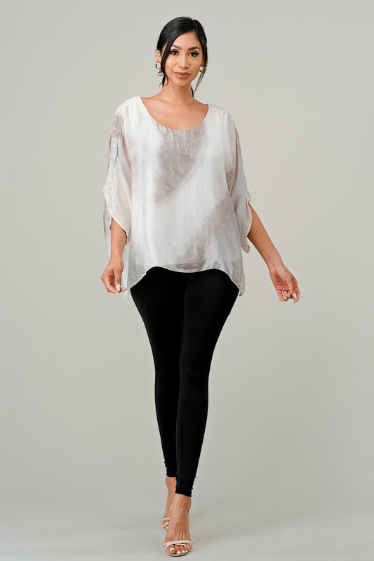 Raw Moda Sequin Sleeves Tie Dye Silk Top Top Raw Moda   