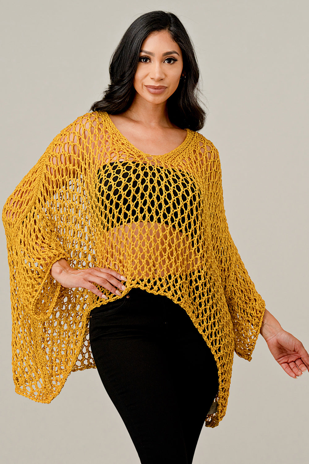 Raw Moda Crochet Sweater Top Raw Moda One Size Mustard 