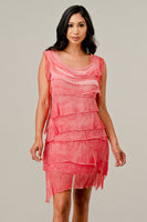 Sleeveless Raw Moda Ruffle Silky Dress