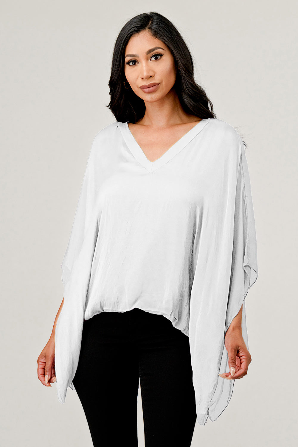 Raw Moda V Neck Italian Silk Top  Raw Moda White One Size 
