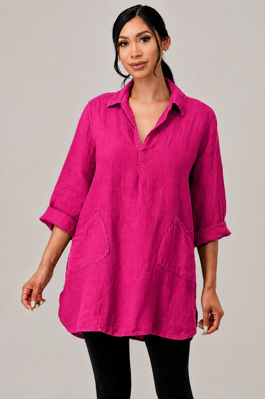 Wide Collar Shanon Linen Tunic W pockets