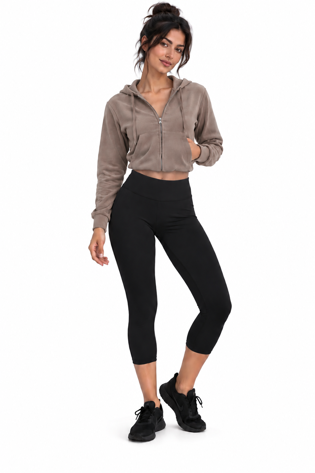 Raw Moda Drawstring Cropped Hoodie in Taupe