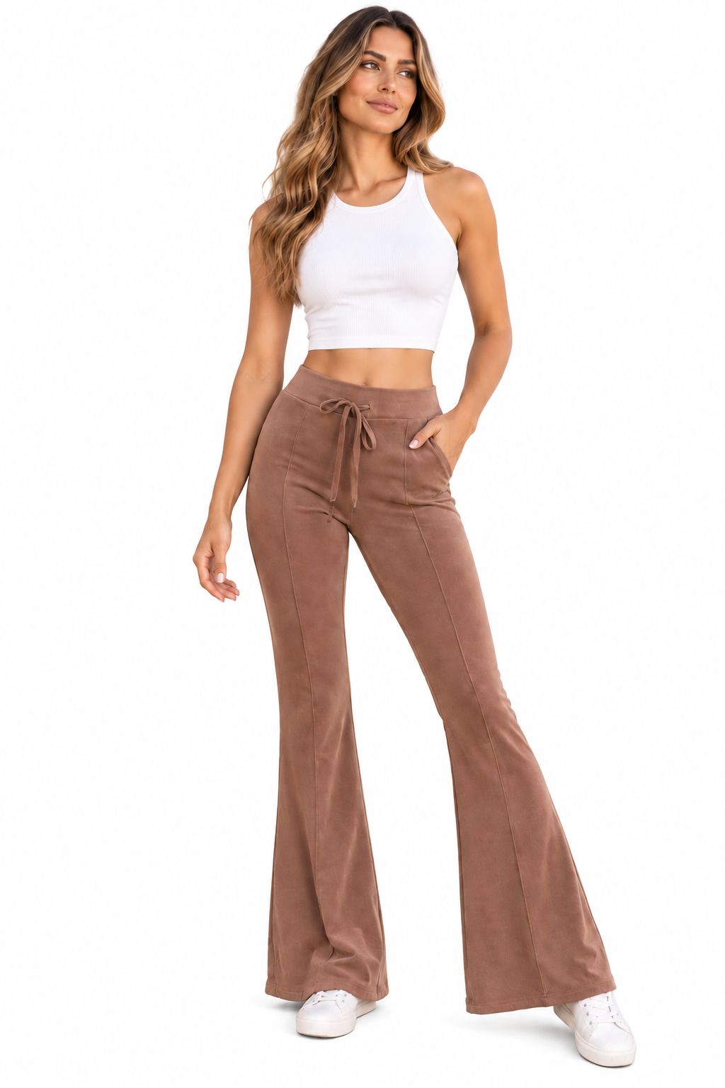 Raw Moda Drawstring Flare Pants in Brown