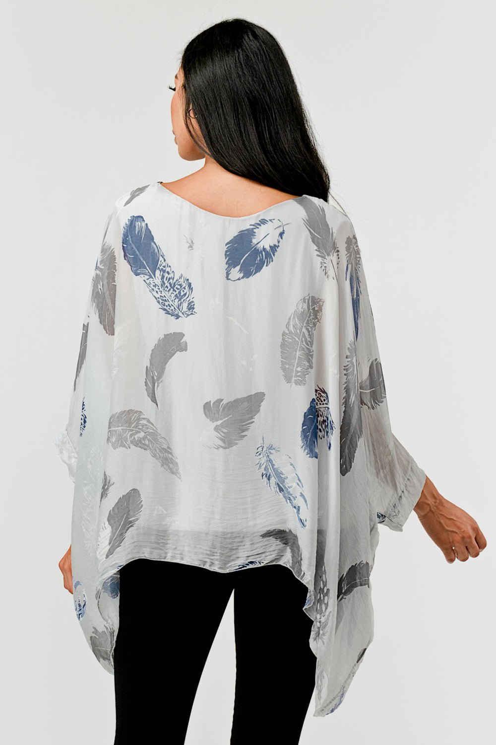 Raw Moda Italian Silky Feathered Pattern Top – back view showing flowy fabric