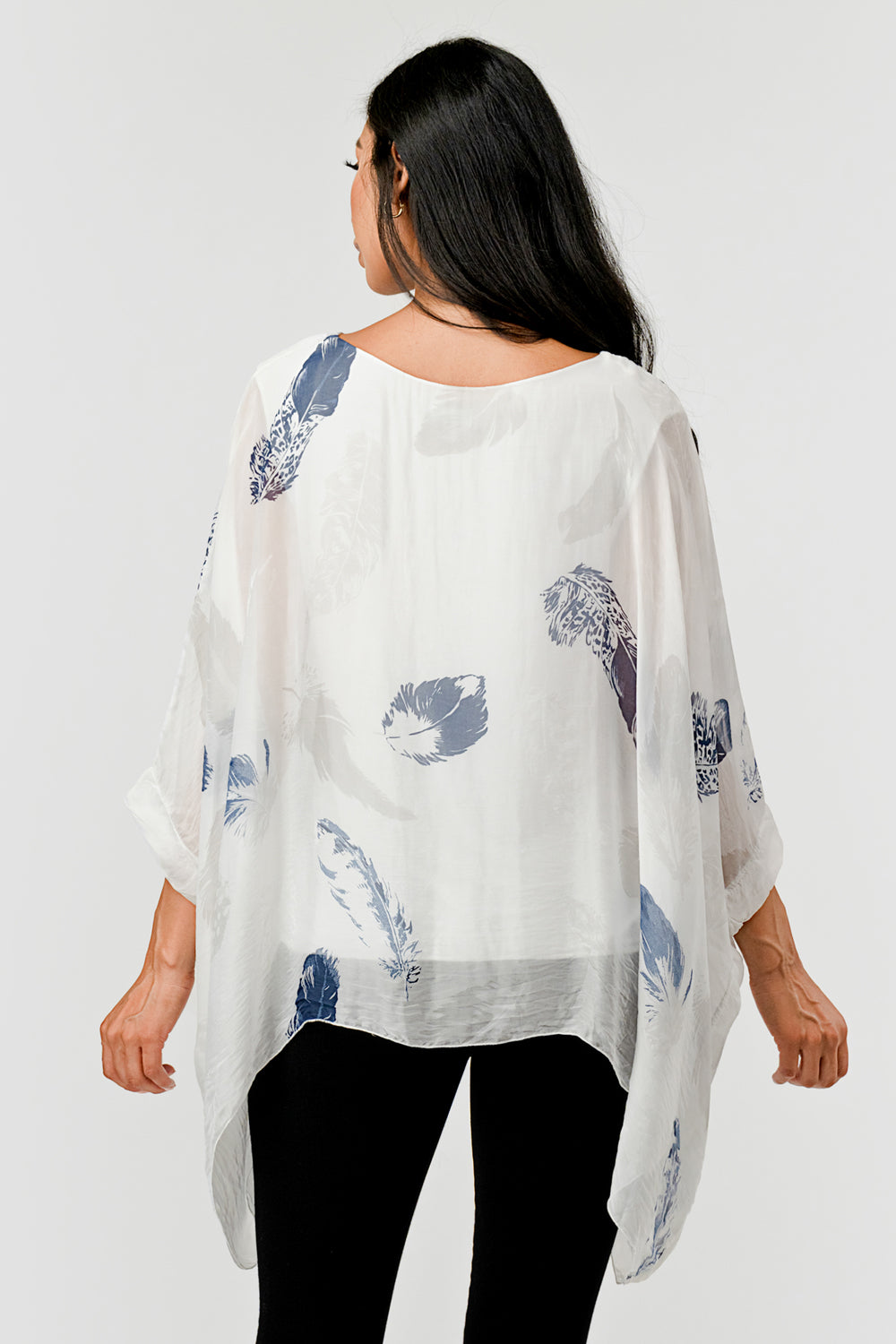 Raw Moda Italian Silky Feathered Pattern Top – back view showing drape