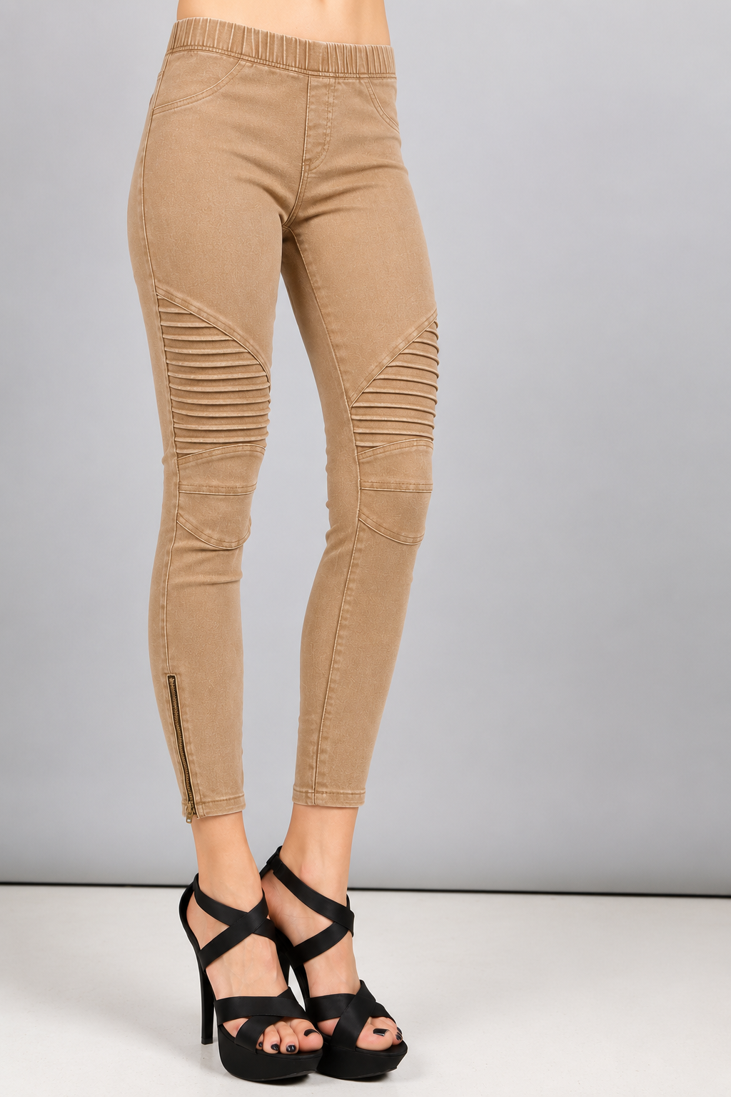 Bike Ankle Zipper Leggings  Pants Raw Moda