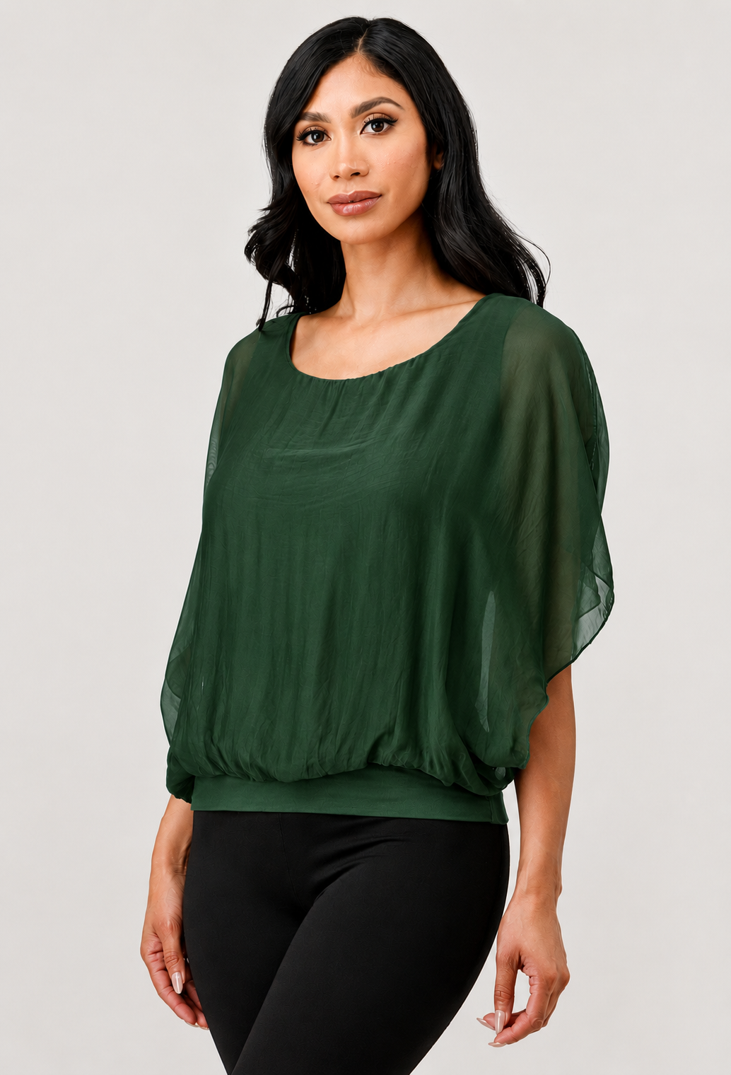 Solid Silk Banded Bottom Top