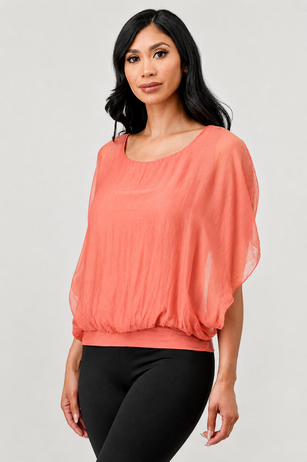 Solid Silk Banded Bottom Top
