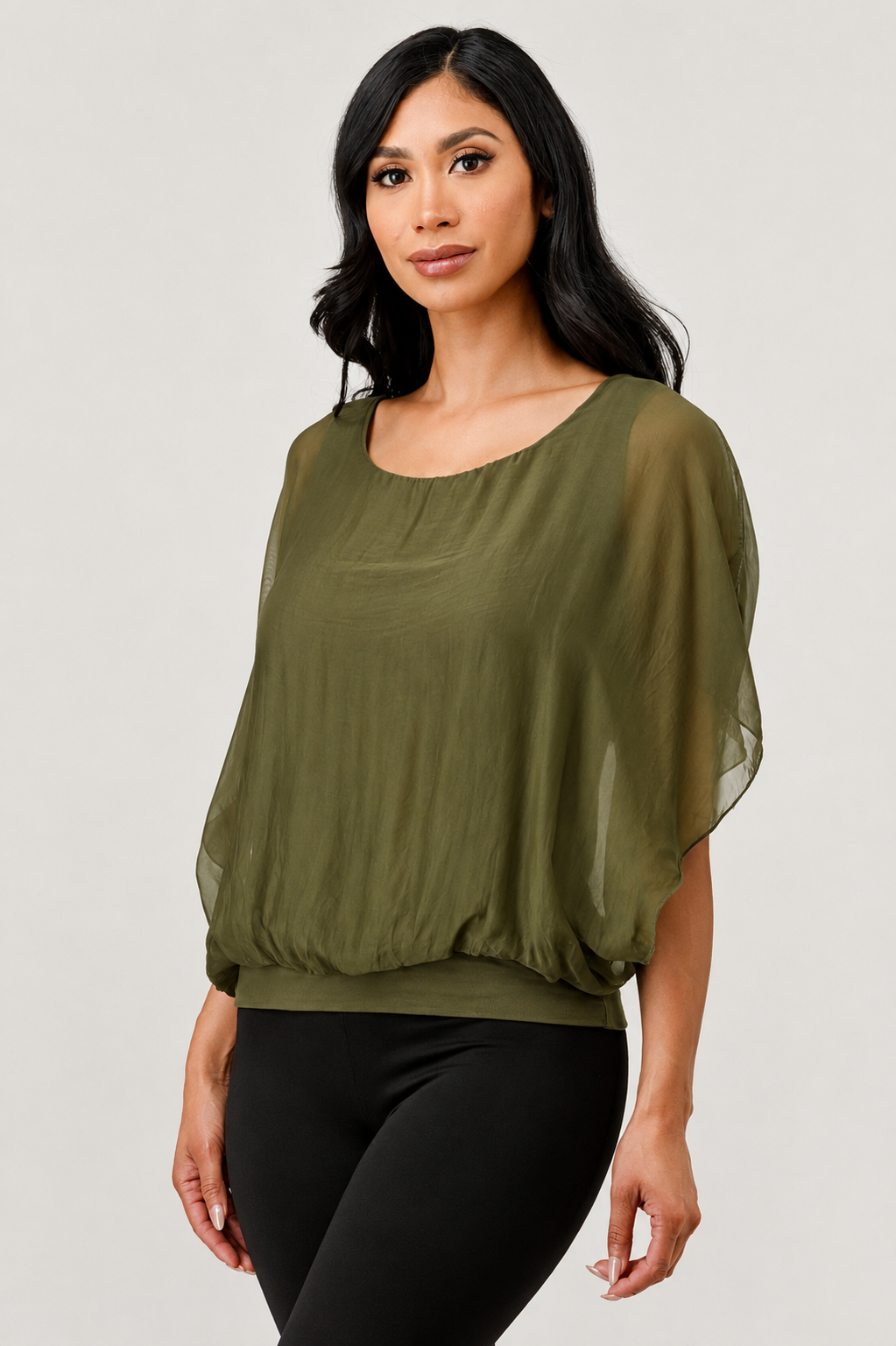 Solid Silk Banded Bottom Top
