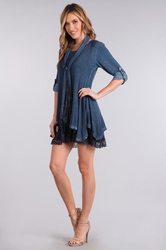 Trendy Knit Dress Scarf Leopard Print Valentina Dress Raw Moda One Size Blue 