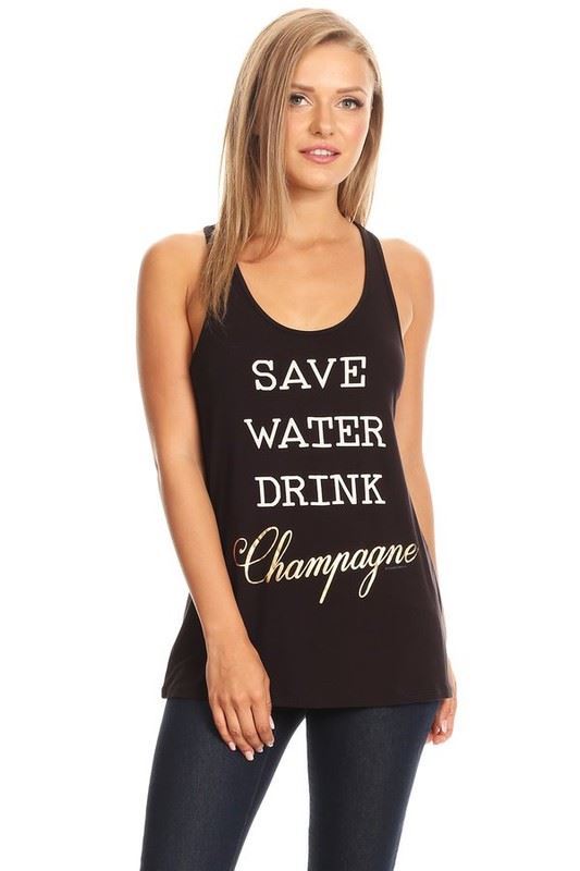 Save Water Drink Champagne Raw Moda Graphic Tees Raw Moda Small Black 