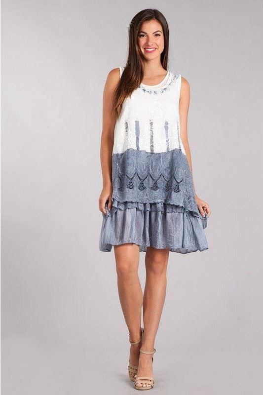  Raw Moda Italian Adriatico Sleeveless Lace Layered Dress Top Tunic Dress Raw Moda one size Blue 