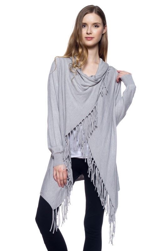 Cardigan Vest Sweater With Fringe Raw Moda Top Raw Moda Small Grey 