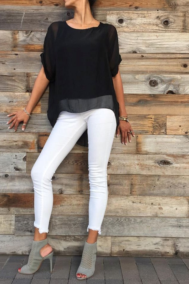 Italian Solid Silky Top Raw Moda Top Raw Moda One Size Black 