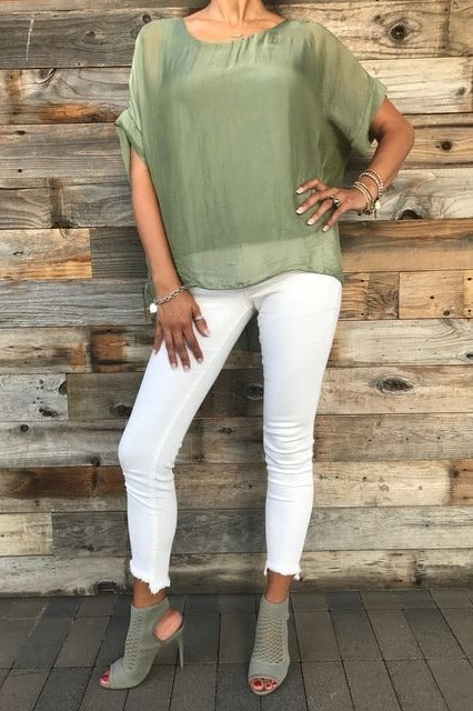 Italian Solid Silky Top Raw Moda Top Raw Moda   