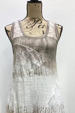 Italian Raw Moda Lace And Linen Sleeveless  Dress  Arago Dress Raw Moda one size taupe 