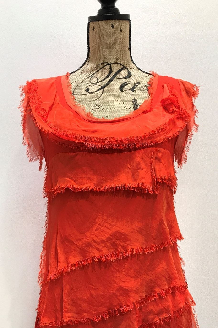 Sleeveless Italian Silk Ruffle Top Top Raw Moda   
