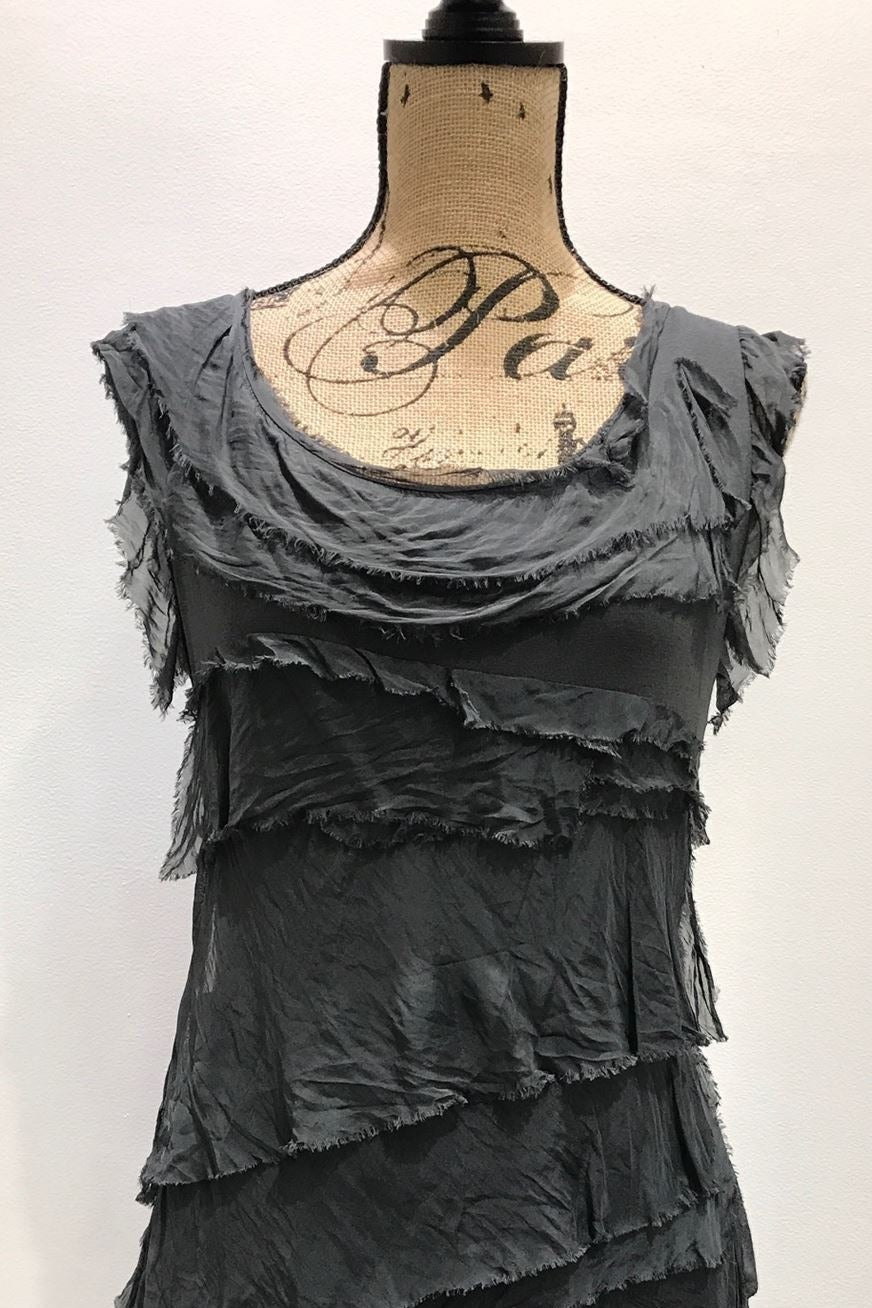 Sleeveless Italian Silk Ruffle Top Top Raw Moda   