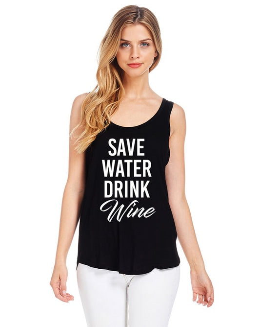 Save Water Drink Wyne Tank Top Graphic Tees Raw Moda Small Black 