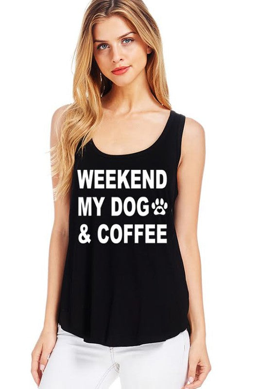 Weekend My Dog And Coffee  Graphic Top Graphic Tees Raw Moda Small Black 