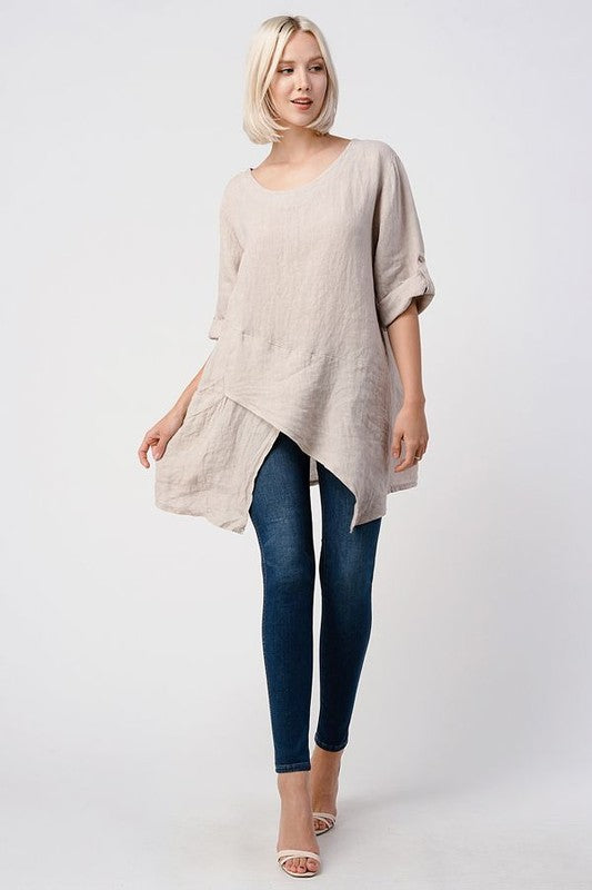 Raw Moda Single Pocket Linen Tunic Top Raw Moda   