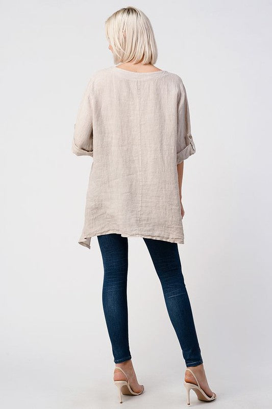 Raw Moda Single Pocket Linen Tunic Top Raw Moda   