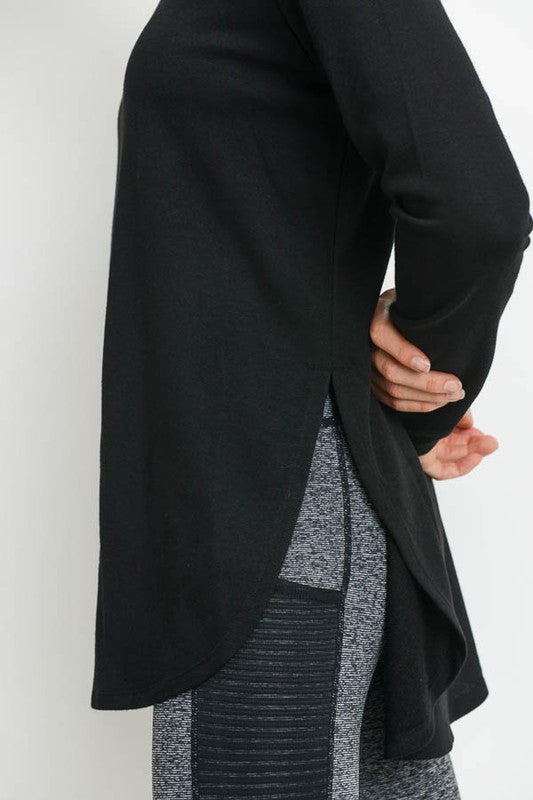 Long Sleeve Flow Top with Side Slits Top Raw Moda   