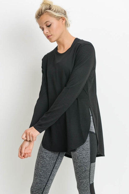 Long Sleeve Flow Top with Side Slits Top Raw Moda Small Black 