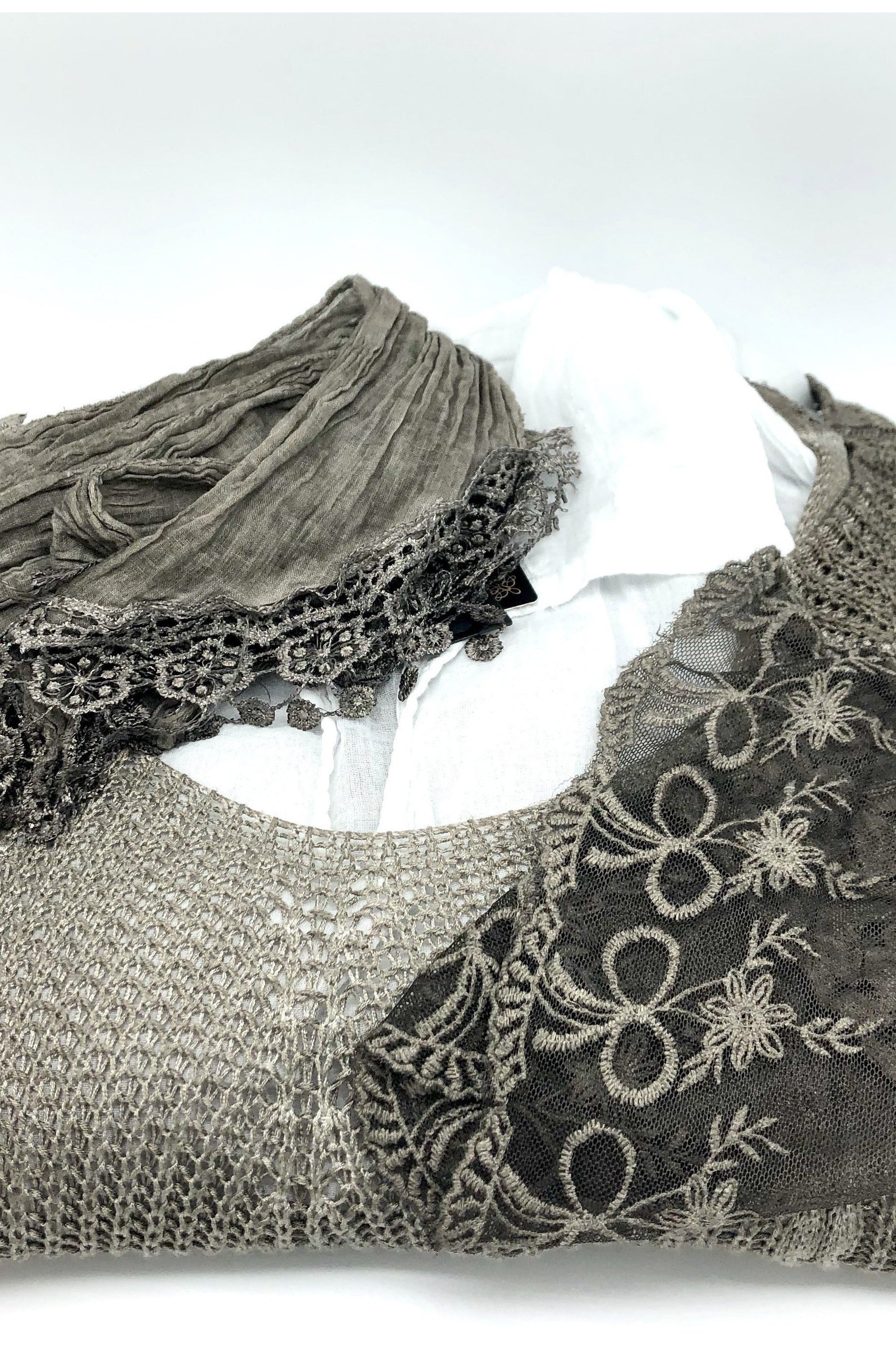 Italian 3 Pcs Viviana Shirt Sweater With Scarf Raw Moda Top Raw Moda One Size Taupe 