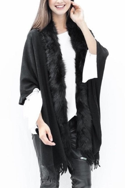 Raw Moda Fur Cape Pancho Top Raw Moda One Size Black 
