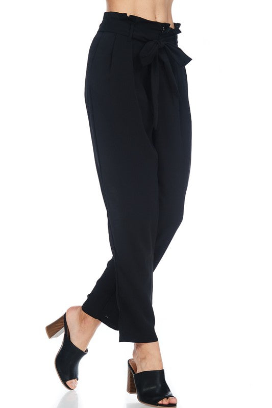 Raw Moda High Waist Solid Tie Belt Pants Bottom Raw Moda   