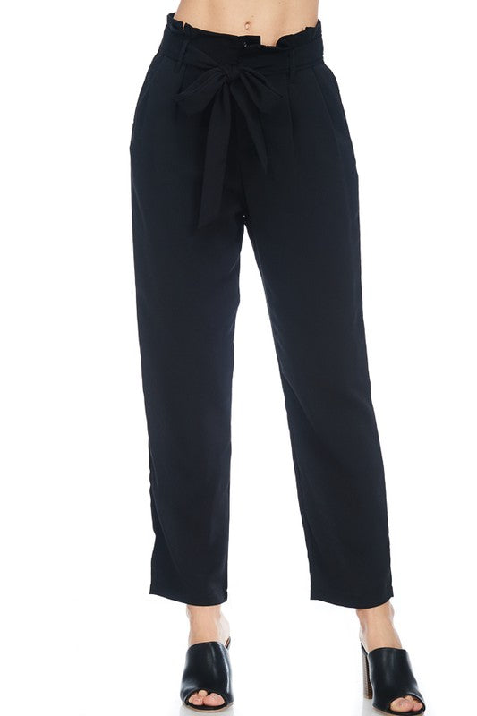Raw Moda High Waist Solid Tie Belt Pants Bottom Raw Moda   